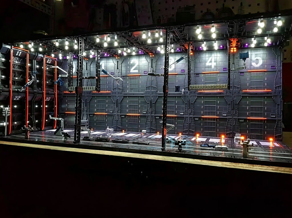Premium collectible display diorama with integrated LED spotlights.