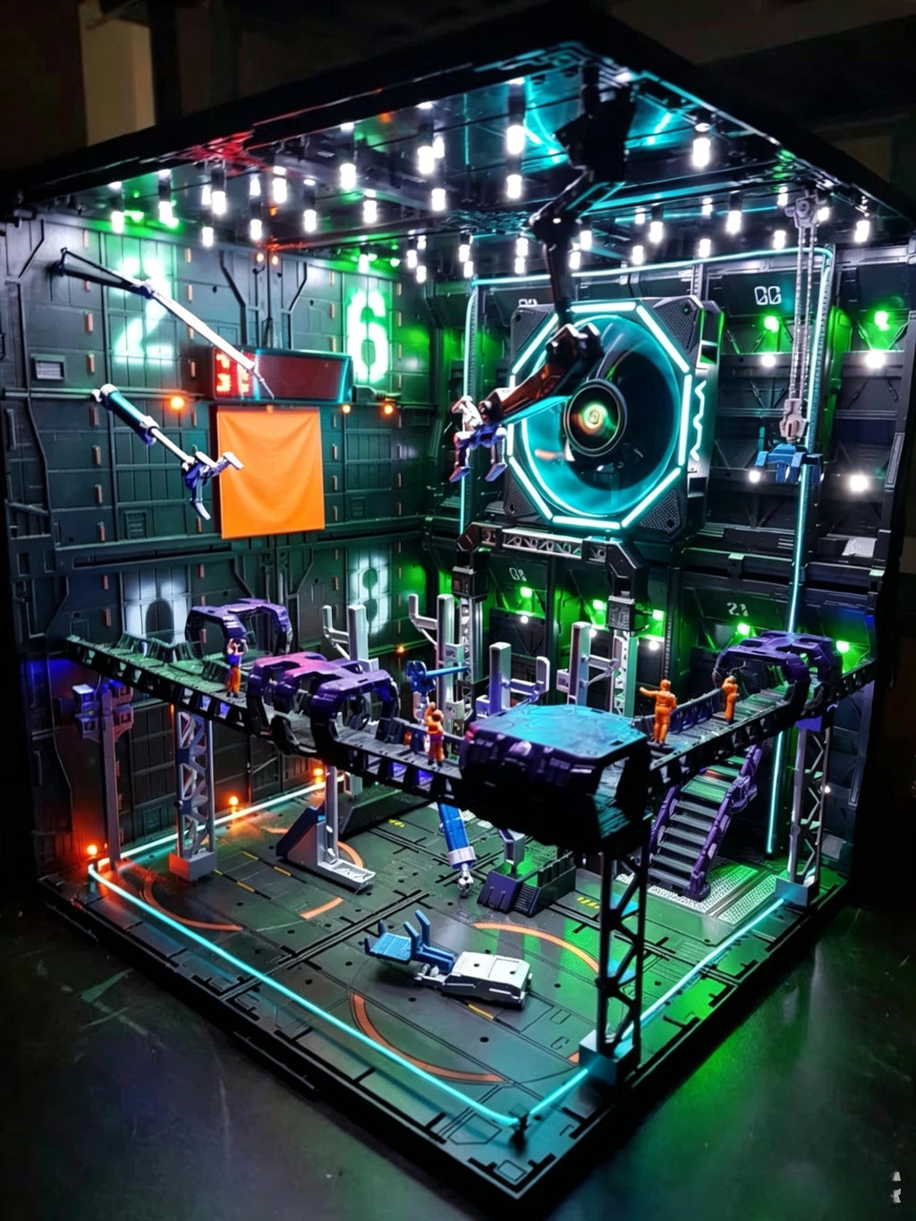 Solo Mecha LED Hangar Display | Cyberpunk Sci-Fi Diorama Box